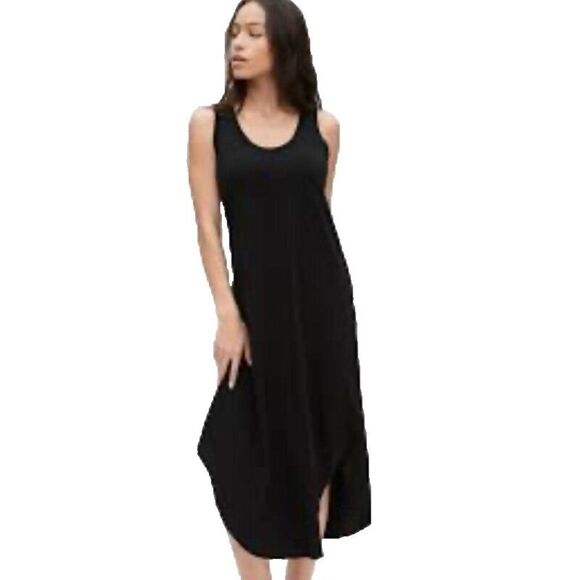 GAP Midi Tank Dress Size PM Black Scoop Neck Sundress Cotton Beachy NWOT - Picture 2 of 11